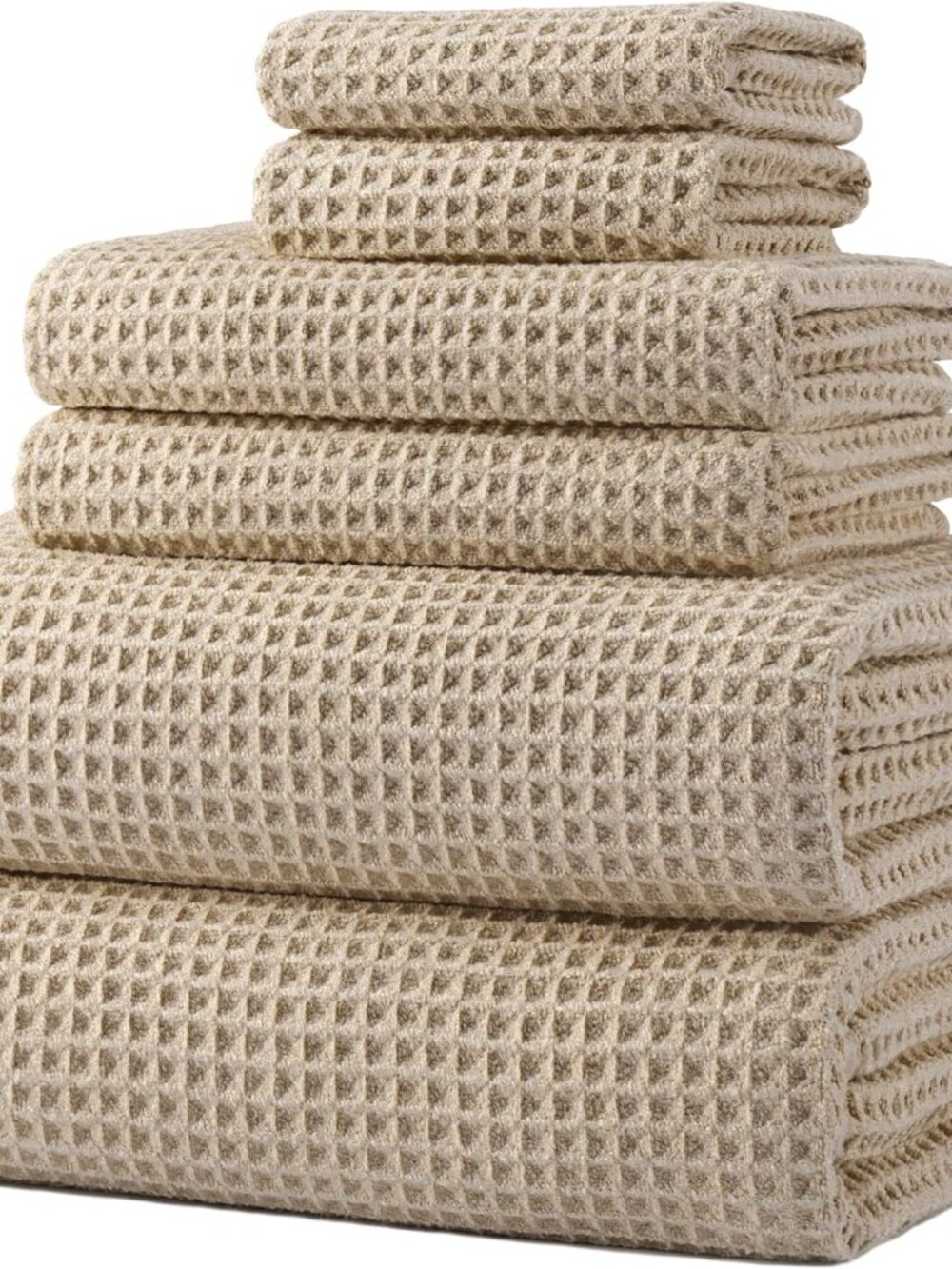 Microfiber Bath Waffle Towels 6 Pc Set, Bath, Hand, Washcloth Beige New